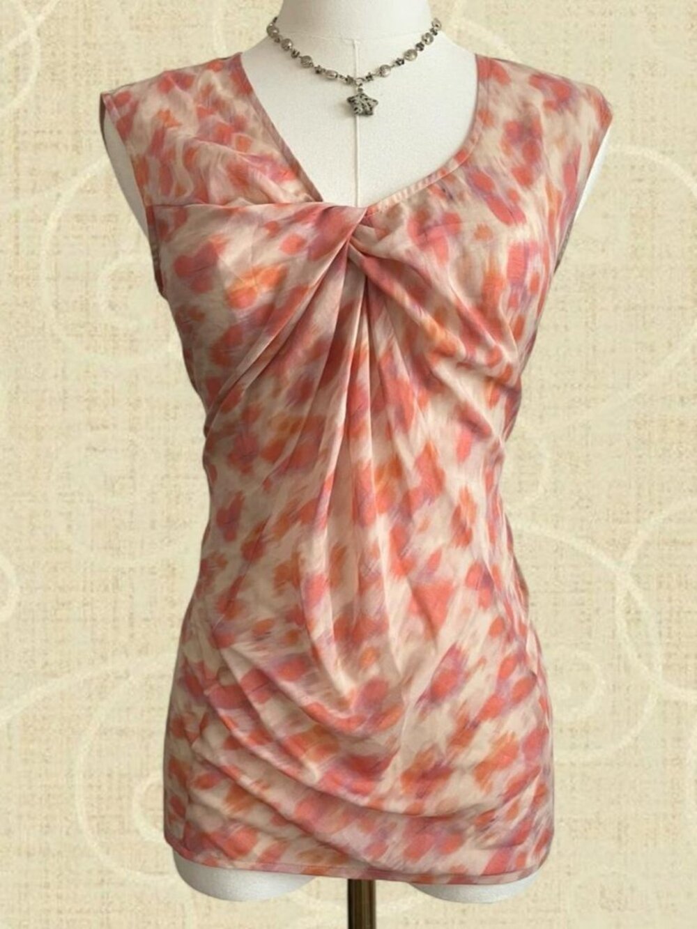 Y2k Vintage Pink Abstract Mesh Ruched Twist Front Top Size XS